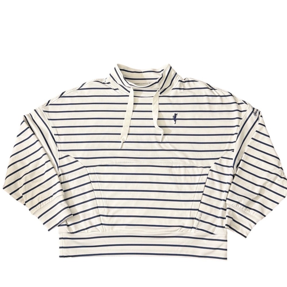 Zero Restriction Womens M Striped Golf Pullover Mock Neck Navy White